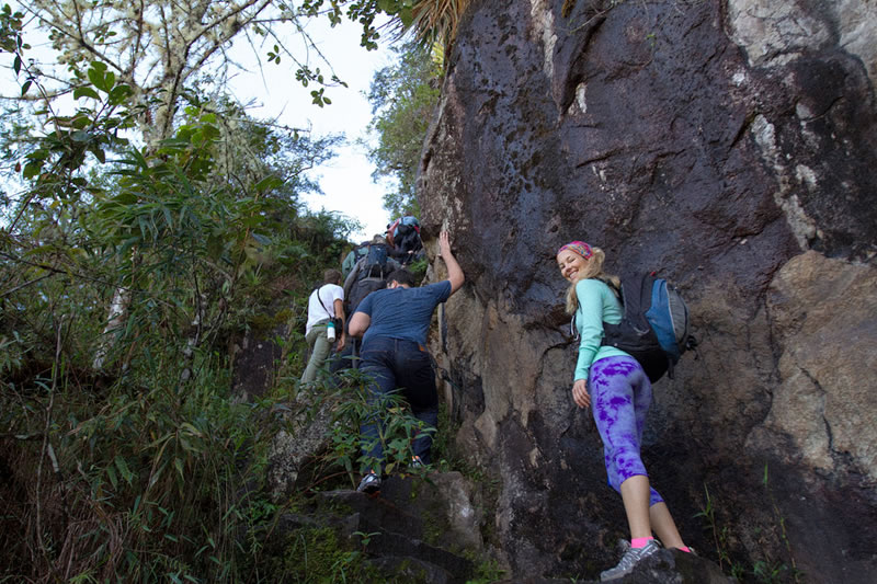 Visitors touring the trails of the Huayna Picchu mountain