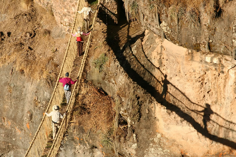 Q'eswachaca Bridge People crossing the Q'eswachaca Bridge