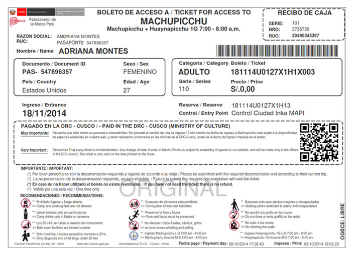 New electronic ticket to enter Machu Picchu
