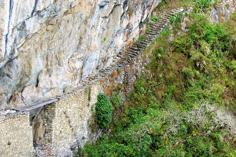 View of the Inca bridge at Machu Picchu