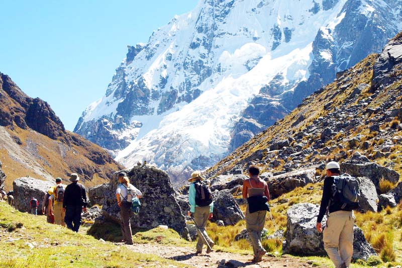 Salkantay hike Tourists taking the Salkantay trek