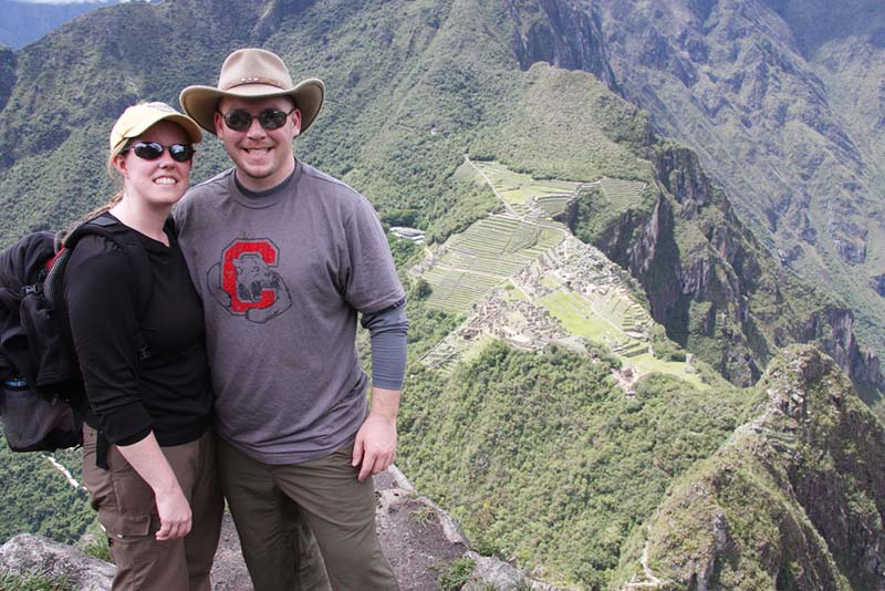 Tourists at the top of Huayna Picchu Mountain