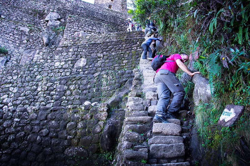 Huayna Picchu Death stairs in the ascent to the mountain Huayna Picchu