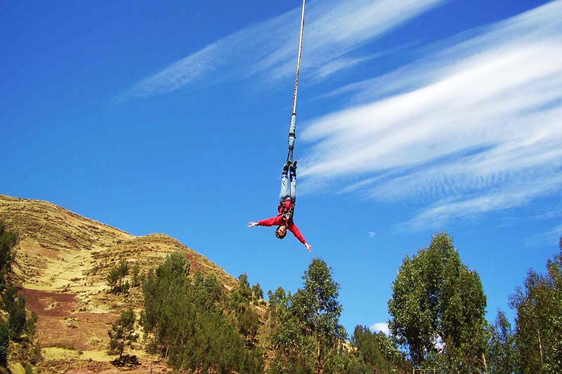 Bungee jumping at Action Valley park near the Sacred Valley