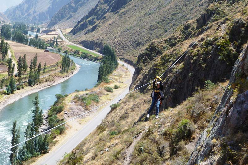 Tourist practicing Zip-line