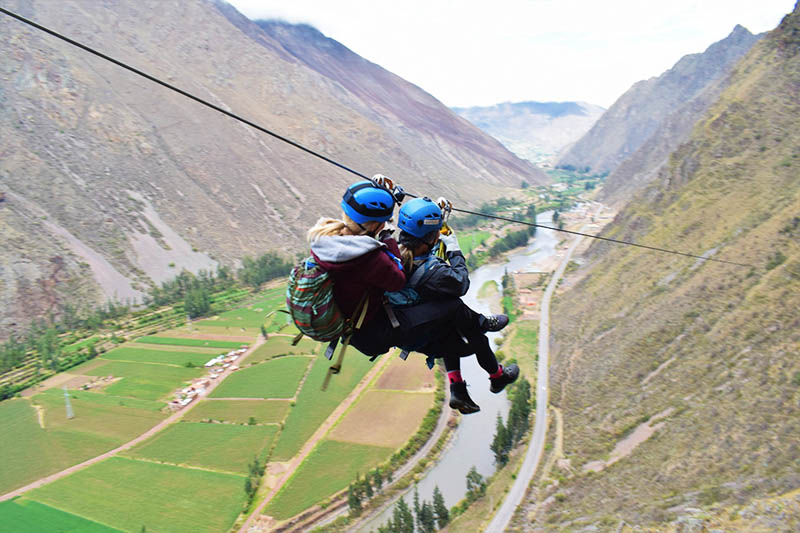 Tourists doing canopy in the Sacred Valley