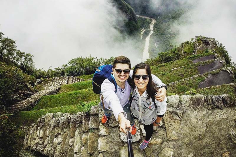 Visitors walking the trails of Huayna Picchu mountain