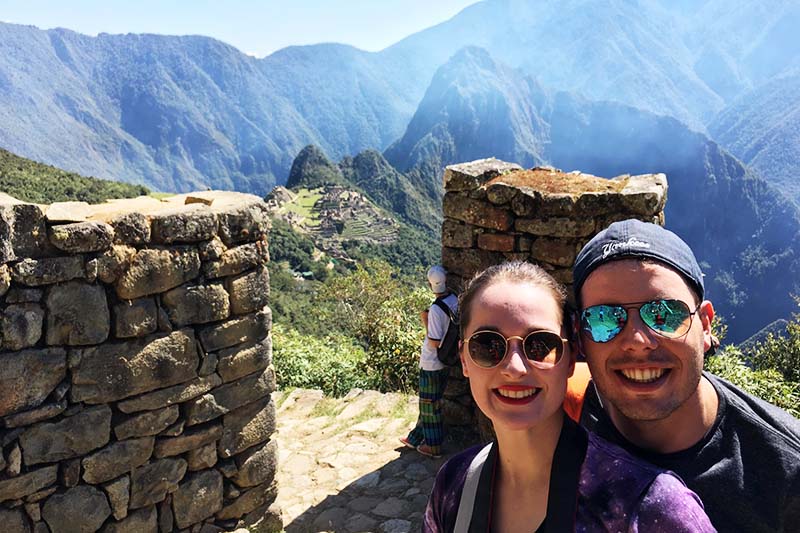 Sun Gate Tourists at the Sun Gate in Machu Picchu