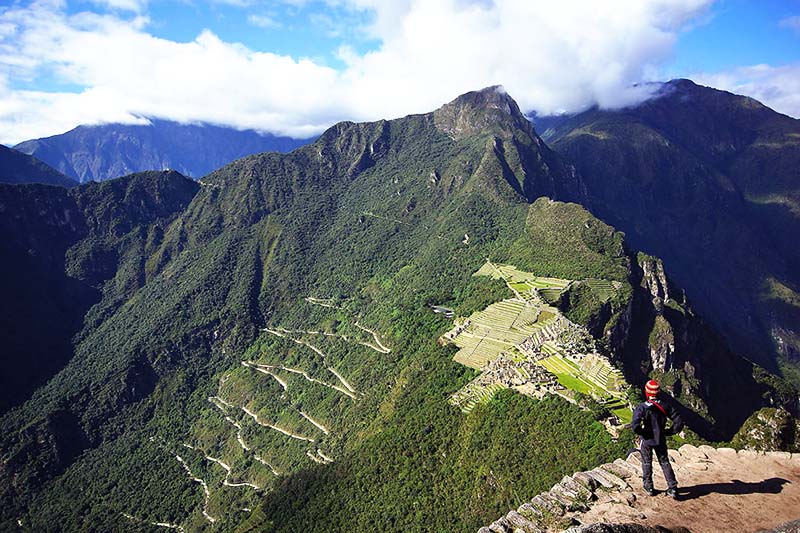 Huayna Picchu View of the Inca city of Machu Picchu and Machu Picchu mountain