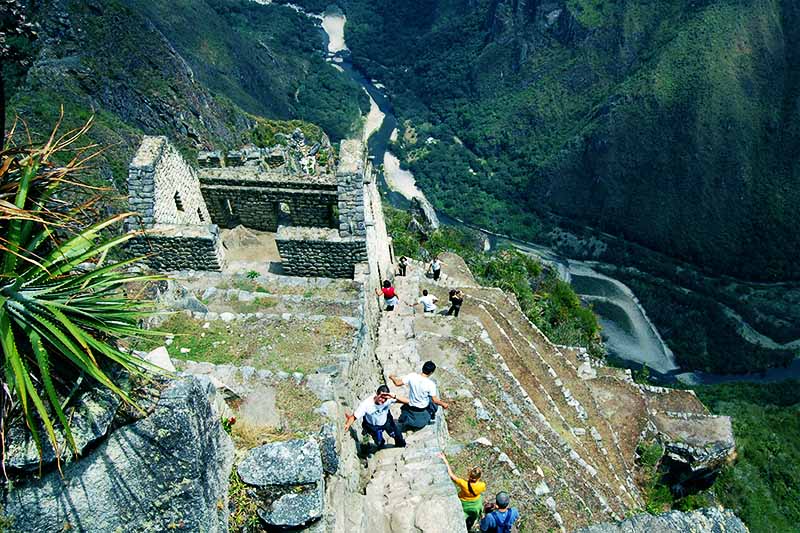 Tourists ascending Huayna Picchu