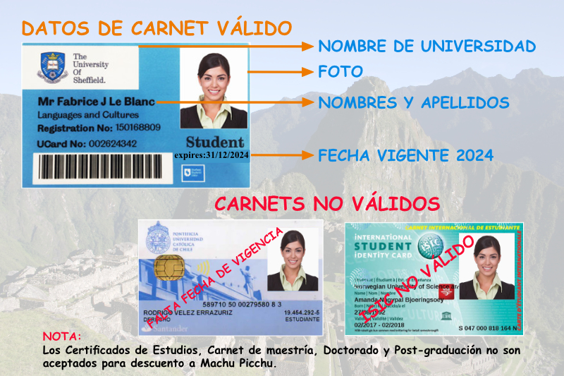 Machu Picchu Card University ID Machu Picchu ticket