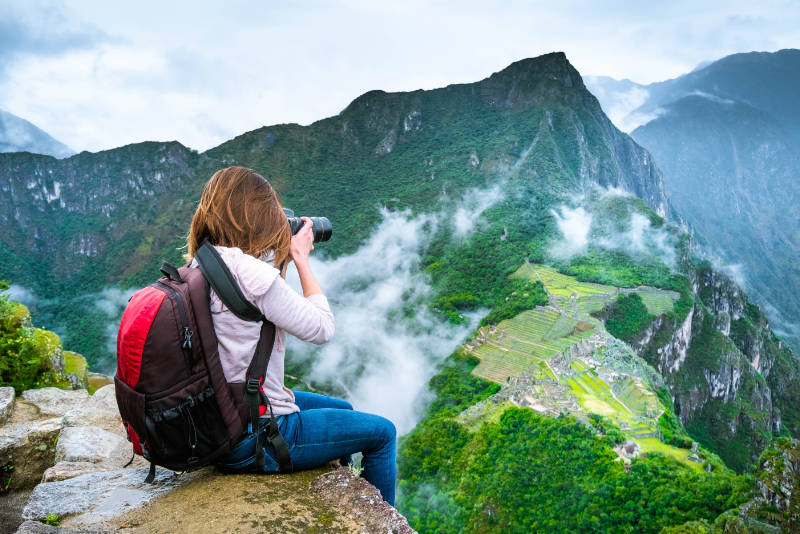 Photographing the Inca citadel from Huayna Picchu