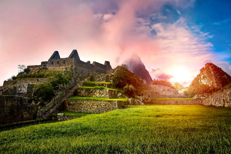 Incredible sunset at the Inca citadel of Machu Picchu